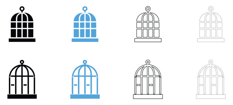 Bird cage vector icon, vintage cage for birds symbol vector, silhouette and outline isolated on transparent background