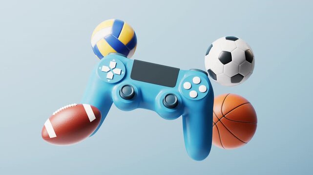 Various of sports games set and game pad, 3d rendering.