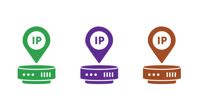 Colorful IP address icons representing digital network connectivity and internet access in various colors