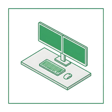 Dual desktop monitors on office desk showing clean modern workspace for productivity.