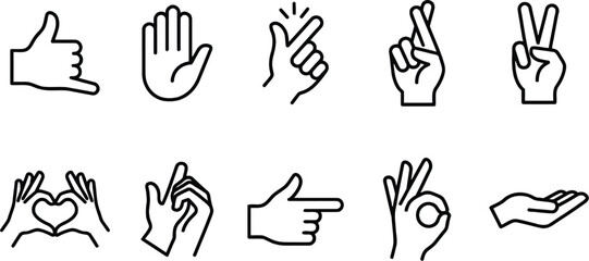 Fototapeta premium Set of hand gesture icons showing communication signs isolated on a white background for digital design.