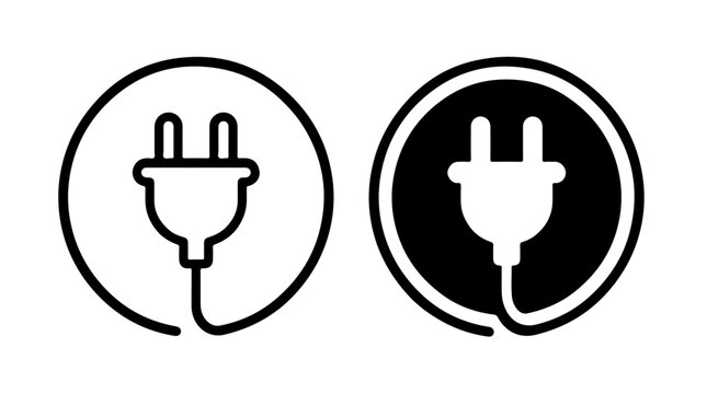Power Plug Icon Set Representing Energy, Connectivity, and Technology