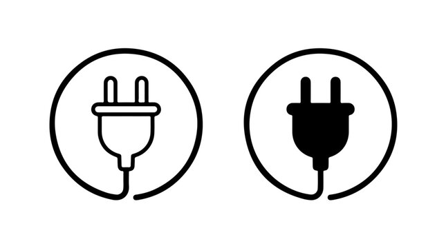 Power Plug Icon Set Representing Energy, Connectivity, and Technology