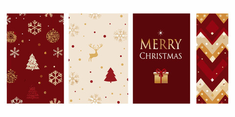 Holiday cards with snowflakes reindeer and gift box vector illustration © prince