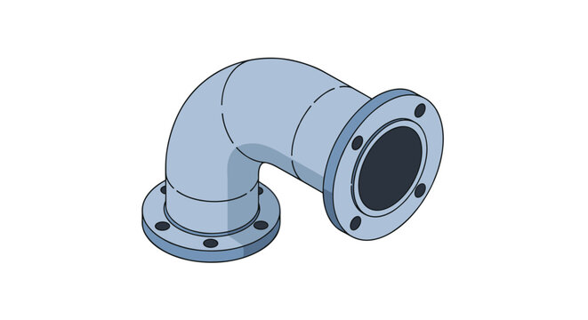 Industrial pipe elbow fitting with bolted flanges is shown in a detailed 3D technical illustration on a white background.