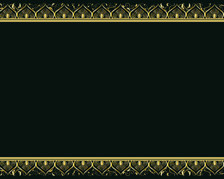 Elegant dark green background with golden ornamental horizontal borders