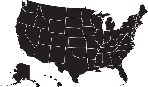 Black and white us states map illustration