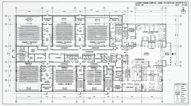 Technical floor plan of a large office or educational facility with multiple classrooms