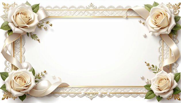 French Romantic Coquette Frame Background, Vintage Pink Rose and Gold Border for Elegant Wedding Invitation, Girly Antique Greeting Card Aesthetic