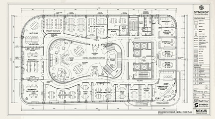 Detailed architectural floor plan for a corporate office level © S.Siam