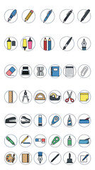 Fototapeta premium Stationery and office equipment icons for school and business
