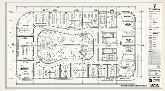Detailed architectural floor plan for a corporate office level