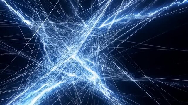 Dynamic blue lightning energy burst in dark abstract motion sequence