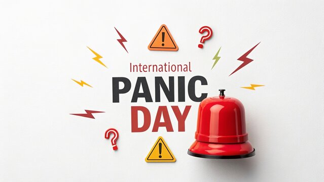 International Panic Day poster features warning symbols alarm bell and awareness messaging.