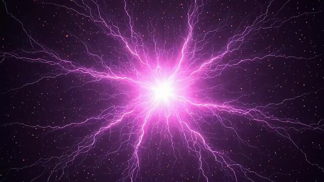 A ball of purple electric shock and lightning energy violently discharges into the darkness, spreading in all directions.