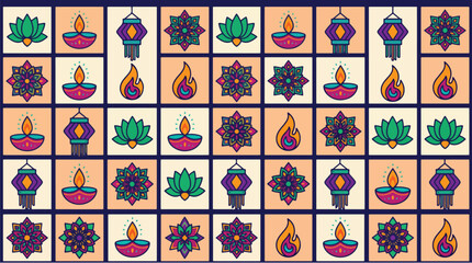 Obraz premium Colorful geometric tile pattern featuring intricate floral and star motifs in vibrant shades for decorative design