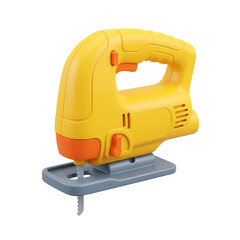 Naklejka premium A yellow and orange electric jigsaw power tool 3D rendering isolated on a Transparent background for carpentry.