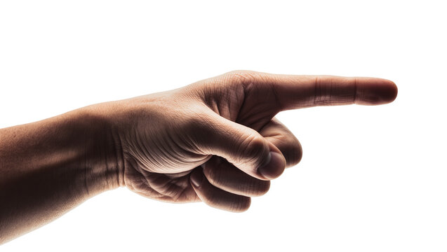 Isolated male hand pointing index finger to the right, indicating direction or selection