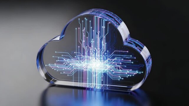3d illustration of a digital cloud computing concept with glowing circuit board patterns