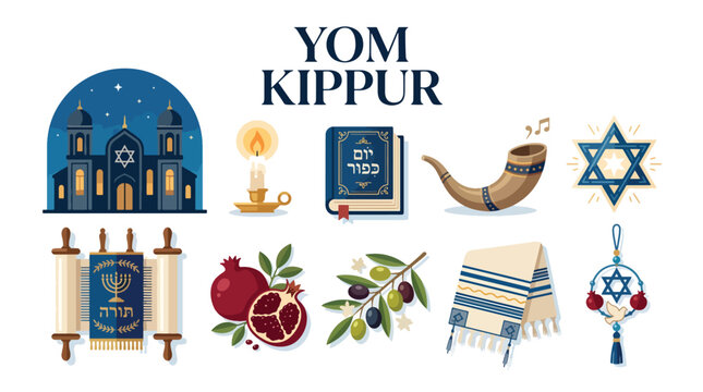 Yom kippur holiday prayer book and traditional jewish symbols