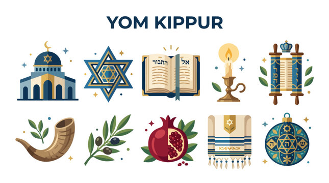 Yom kippur holiday prayer book with sacred religious symbols