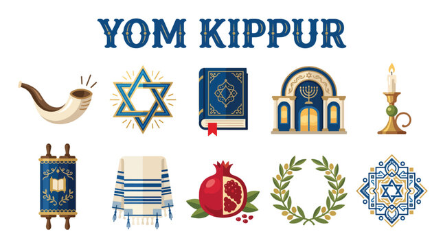 Yom kippur holiday prayer book and traditional religious symbols