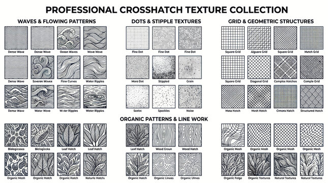Professional crosshatch texture collection with waves and grids