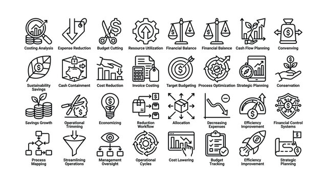 Financial management and cost reduction icons for business strategy and planning  various financial concepts illustrated