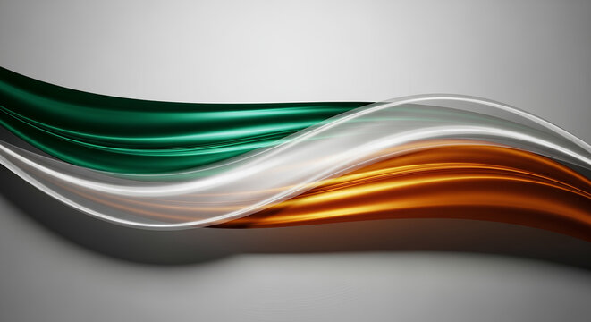Vibrant green, white, and orange wave flows across gray surface
