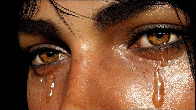 perspective captures deep emotion evident in a person's intensely weeping eyes