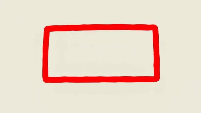 Handheld drawing animation of red marker sketching rectangular frame with progressive stroke reveal on textured off white paper surface
