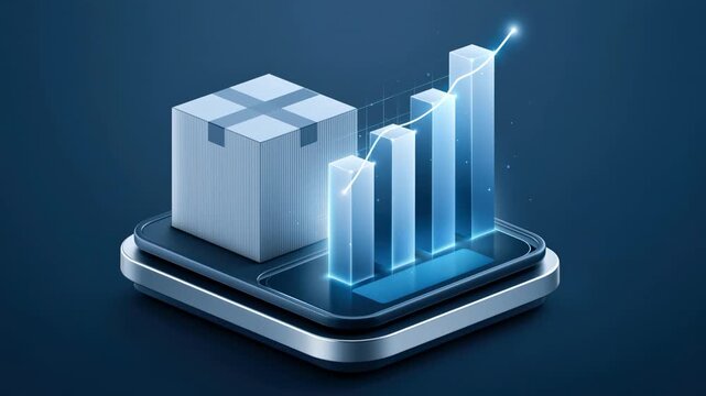 E commerce logistics package parcel analytics platform with rising sales chart and packaged box