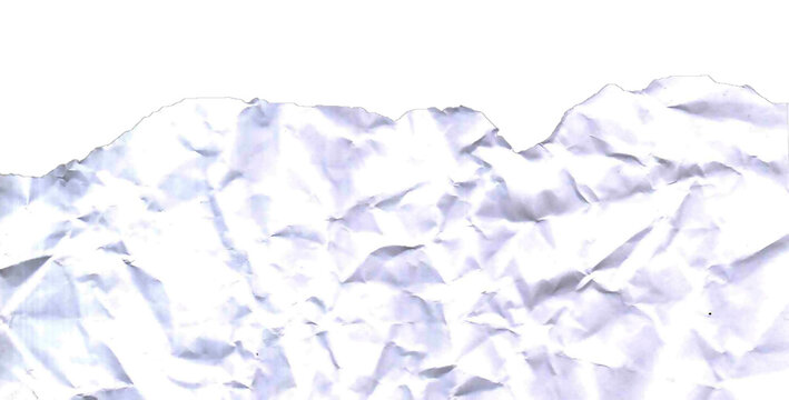 Crumpled paper texture with wrinkled and creased surface isolated on transparent background