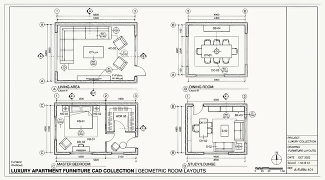 Geometric room layouts for luxury apartment furniture design