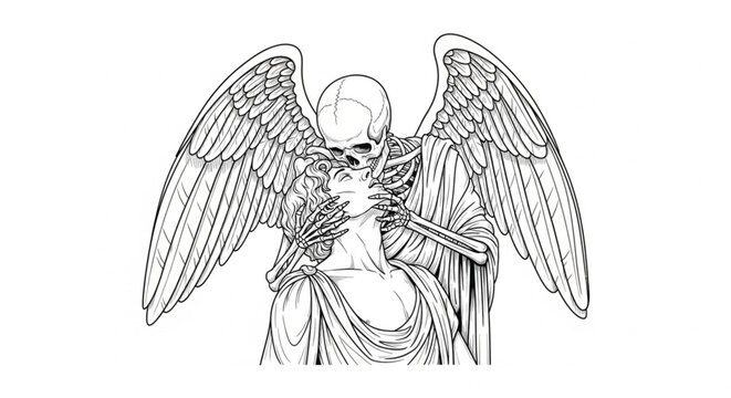 Angel skeleton with large wings.