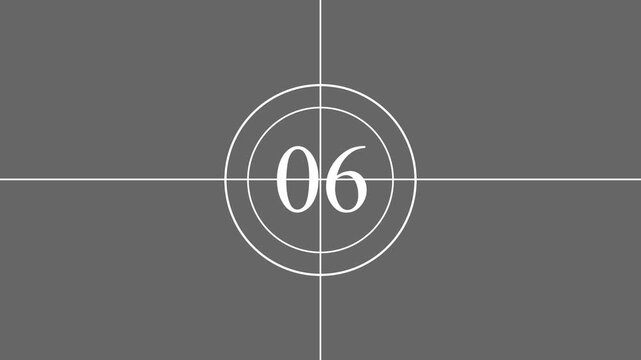 6 Seconds Movie Countdown Animation Motion Graphics. countdown movie from 0 to 6 number old film timer count in grey retro style vintage video timer, best suitable for your cinema, movie .
