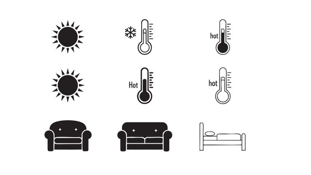 thermometer and sun icons showing hot and cold weather