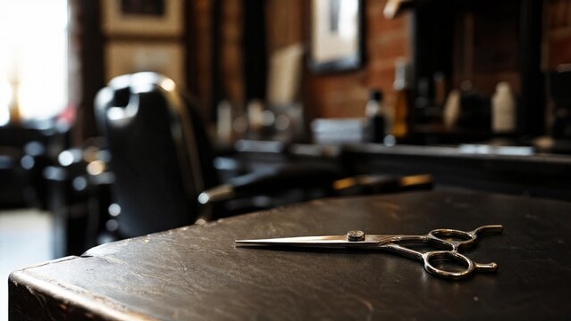 razor. A barber shop scene with scissors on the counter, reflecting the precision of the craft. pitch deck slides, case study pages, designed for brand storytelling and e-commerce strategy.
