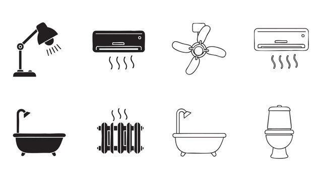 thermostatic bathroom hvac icons with air and steam symbols