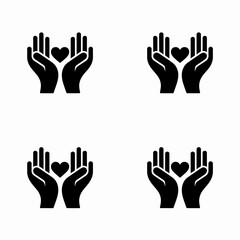 Fototapeta premium Black icons of hands holding a heart on a white background