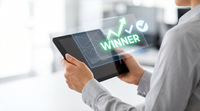 Premium OTS Hands Holding Tablet AR AB Testing Hologram Copyspace
