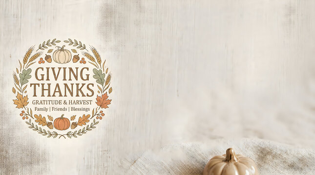 Giving thanks thanksgiving harvest decor with pumpkins and leaves
