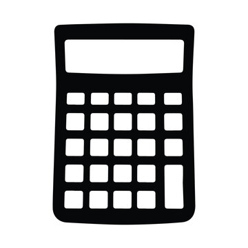 Black silhouette of handheld calculator isolated on white background simple office tool.