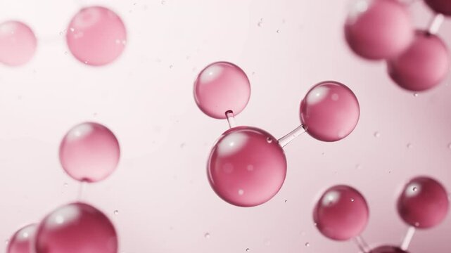 Transparent molecules with pink background, 3d rendering.