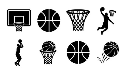 Basketball Icon Set, Sports Vector Graphics, Hoop and Player Silhouettes, Dynamic Action Elements © PERFECT QUALITY