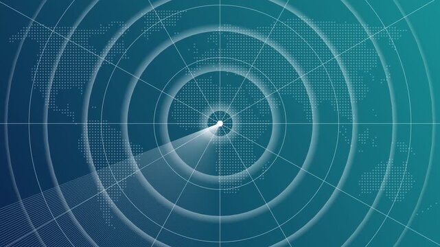 Scanning navigation hud radar or sonar green screen for submarines or ships. Target radar Navigation is looking for objects. High-tech green radar screen animation scanning a global grid for objects, 