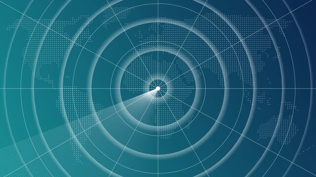 Scanning navigation hud radar or sonar green screen for submarines or ships. Target radar Navigation is looking for objects. High-tech green radar screen animation scanning a global grid for objects, 