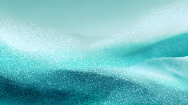 Abstract background with teal and blue gradient waves and sparkling glitter particles for digital design and wallpaper