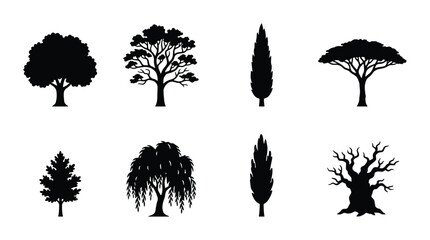 Diverse Tree Silhouettes, Nature Elements, Botanical Icons, Woodland Graphics, Black and White © PERFECT QUALITY