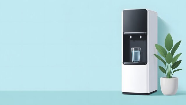 ウォーターサーバーと水のグラスのフラットイラスト 暮らしの家電